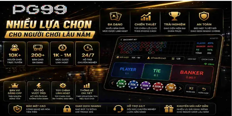 Baccarat PG99 mang đến nhiều lựa chọn bàn chơi cho người mới và người chơi lâu năm